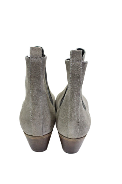 Saint Laurent Womens Gray Suede Block Heels Ankle Boots Shoes Size 10