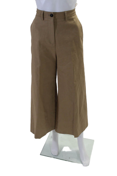 Valentino Womens High Rise Zip Up Wide Leg Pants Brown Cotton Size EUR 44