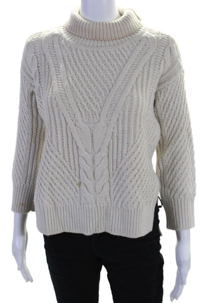 Duffy Womens Wool Long Sleeve Cable Knit Turtleneck Sweater Beige Size XS