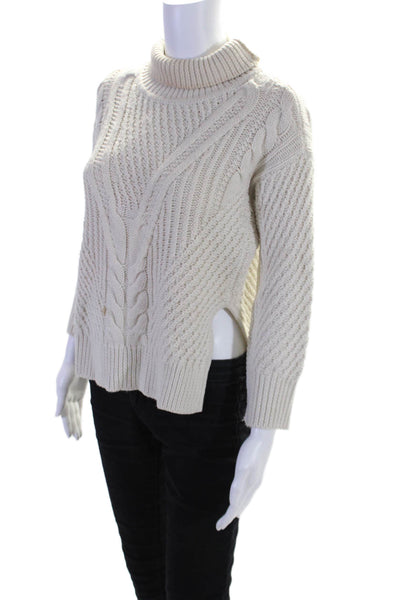 Duffy Womens Wool Long Sleeve Cable Knit Turtleneck Sweater Beige Size XS