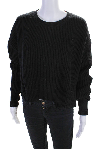 Re/Done Womens Wool Long Sleeve Ribbed Knit Pullover Sweater Black Size XS