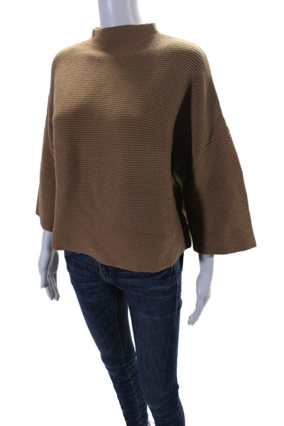 Modern Citizen Womens Short Sleeve Ribbed Mock Neck Top Brown Size XS