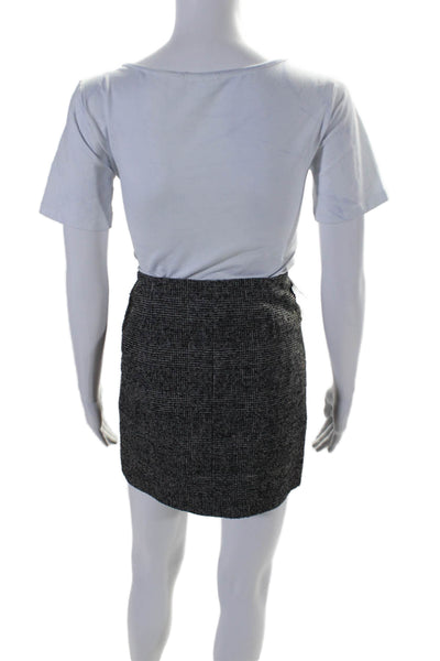 Rag & Bone Womens Houndstooth Leather Trim Gathered Pencil Skirt Black Size 4