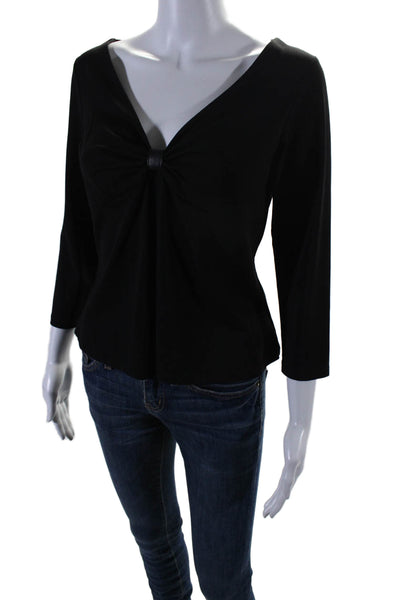 Michael Michael Kors Women's V-Neck Long Sleeves Cinch Blouse Black Size M