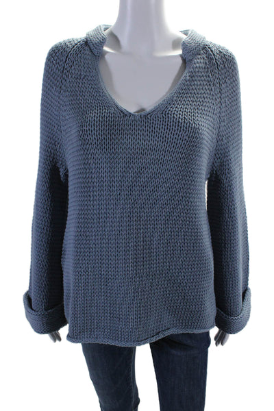 R Label The Reset Women's V-Neck Long Sleeves Pullover Sweater Blue Steel Size M