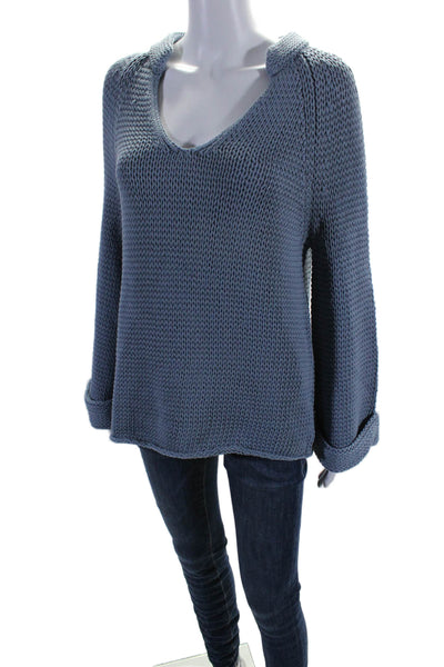 R Label The Reset Women's V-Neck Long Sleeves Pullover Sweater Blue Steel Size M