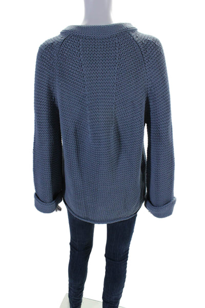 R Label The Reset Women's V-Neck Long Sleeves Pullover Sweater Blue Steel Size M