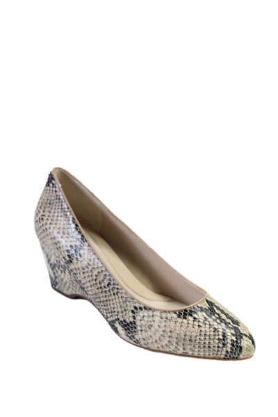 Cole Haan Women's Round Toe Snake Print Wedge Heels Shoes Beige Size 7.5