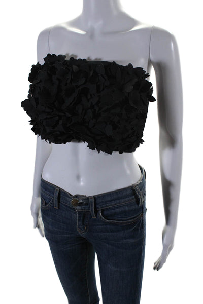 John Paul Ataker Womens Floral Accent Zip Crop Sweetheart Top Black Size EUR 42