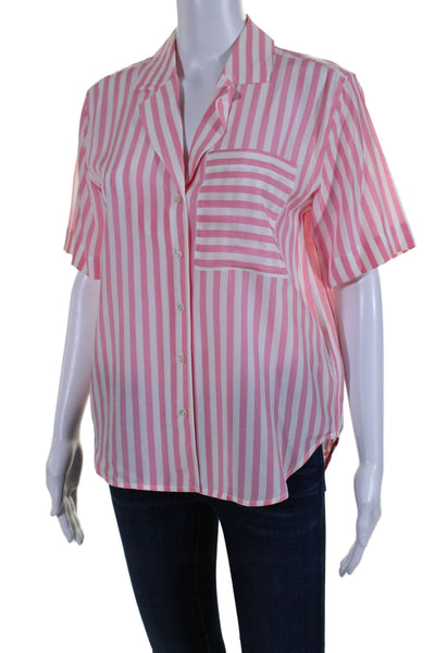 AYR Womens Short Sleeve Striped Collared Button Top Pink White Size XS