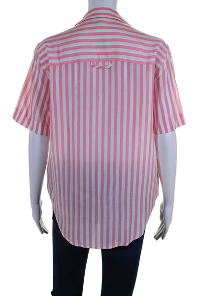 AYR Womens Short Sleeve Striped Collared Button Top Pink White Size XS