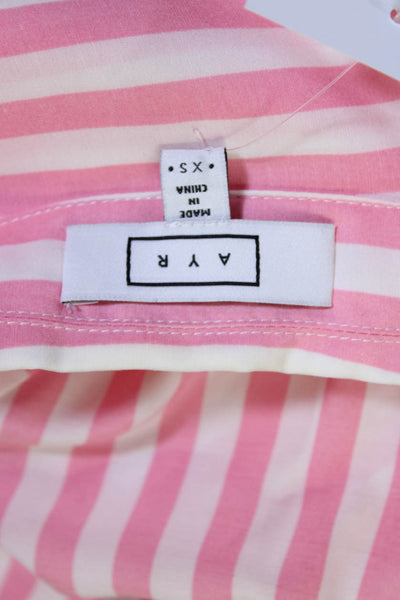 AYR Womens Short Sleeve Striped Collared Button Top Pink White Size XS