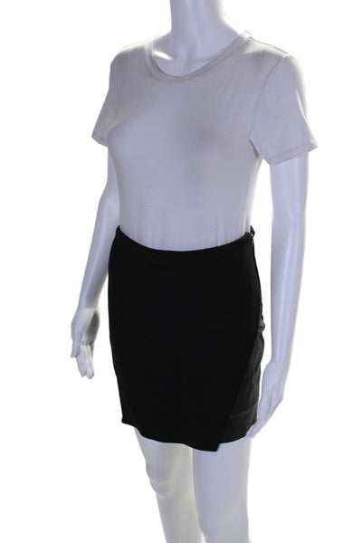 Helmut Lang Women's Zip Closure Leather Trim A-Line Mini Skirt Black Size 4