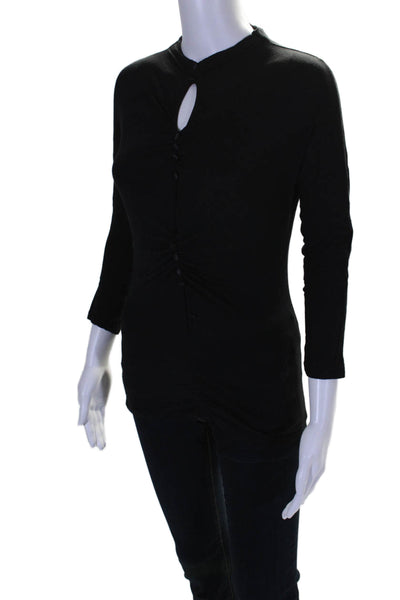 Moschino Women's High Neck 3/4 Sleeves Button Down Blouse Black Size 4