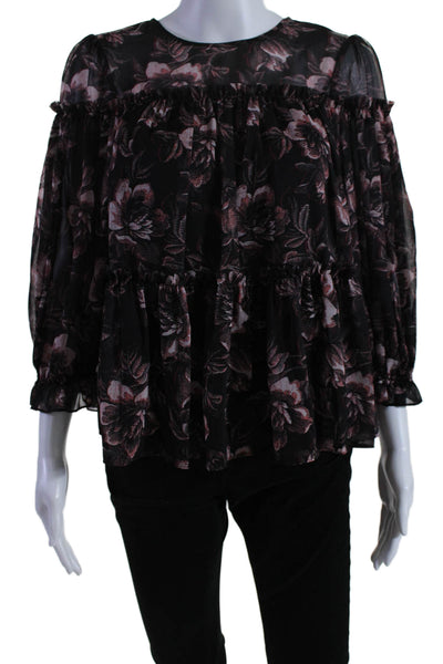 Ted Baker London Womens Long Sleeve Floral Print Blouse Black Size Small