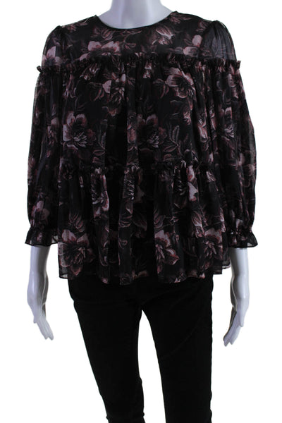 Ted Baker London Womens Long Sleeve Floral Print Blouse Black Size Small