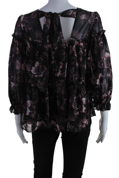 Ted Baker London Womens Long Sleeve Floral Print Blouse Black Size Small