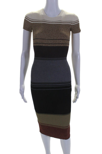 Staud Womens Multicolor Color Block Ribbed Short Sleeve Bodycon Dress Size XS