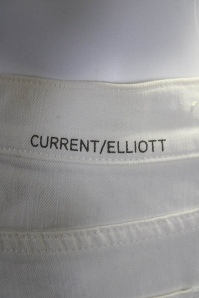 Current/Elliott Womens Cotton High Rise Straight Leg Jeans White Size 29