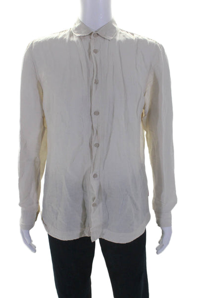 Orlebar Brown Mens Linen Blend Collar Long Sleeve Button Up Shirt Beige Size L