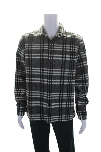 Allsaints Mens Plaid Collared Long Sleeve Button Up Shirt Jacket Gray Size L