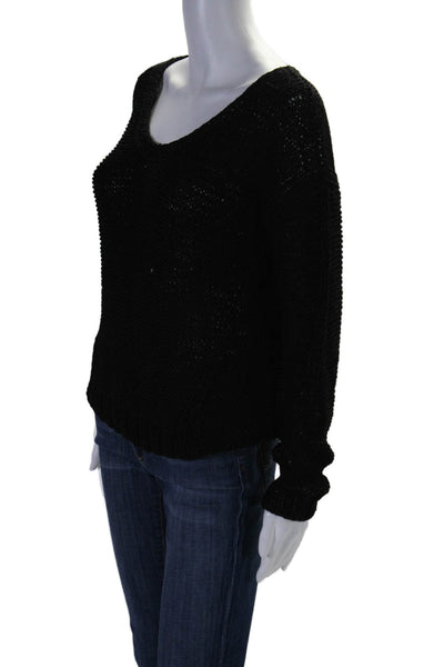 Ralph Lauren Black Label Womens Woven Long Sleeves V Neck Sweater Black Size Med