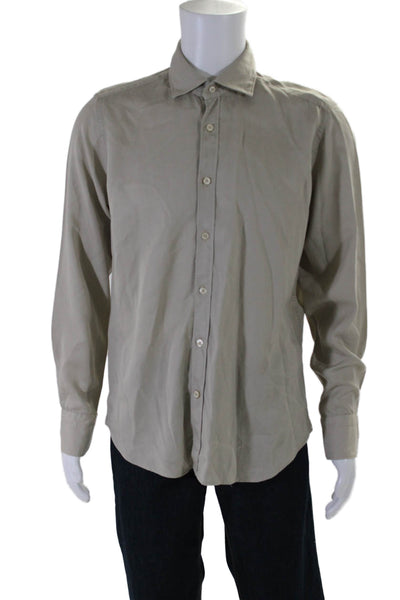 Tintoria Mattei Mens Collared Long Sleeve Button Up Shirt Beige Size 40/16