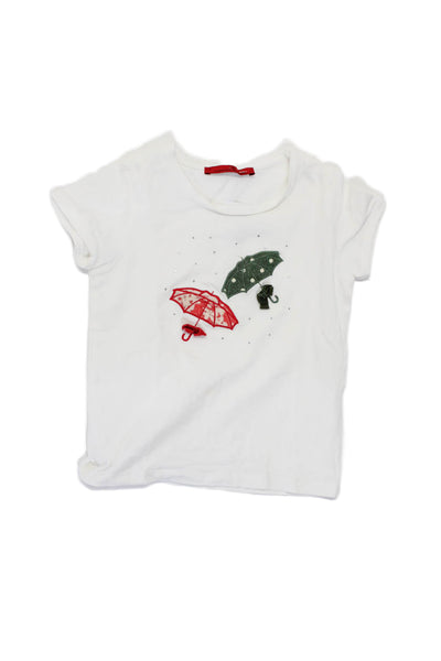 Carolina Herrera Toddler Cotton Short Sleeve 3D Patchwork Gem Tee Shirt White Si