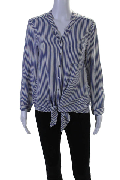 Joie Womens Silk Striped Long Sleeves Button Down Blouse Blue White Size Small