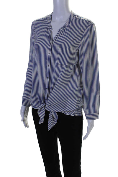 Joie Womens Silk Striped Long Sleeves Button Down Blouse Blue White Size Small