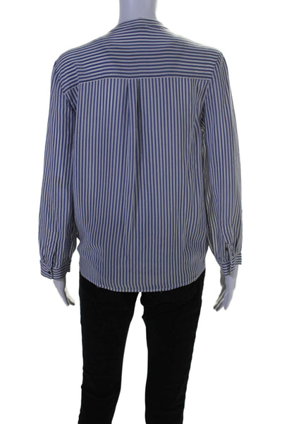 Joie Womens Silk Striped Long Sleeves Button Down Blouse Blue White Size Small