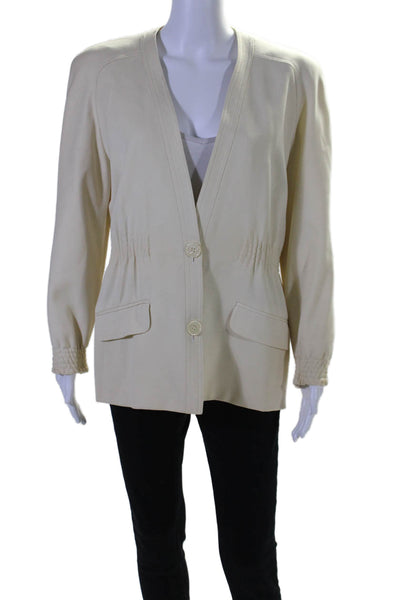 Valentino Miss V Womens Single Button Light Jacket White Wool Size 10