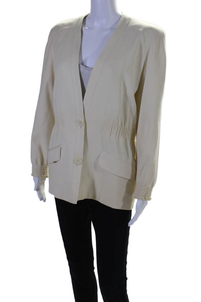 Valentino Miss V Womens Single Button Light Jacket White Wool Size 10