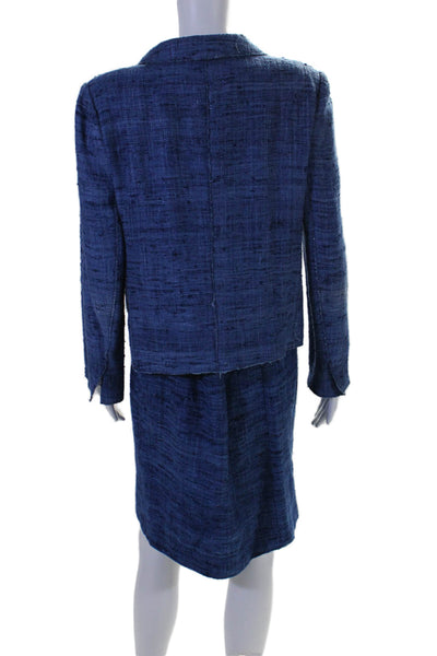 Prada Womens Silk Tweed Button Down Knee Length Skirt Suit Blue Size EUR 46