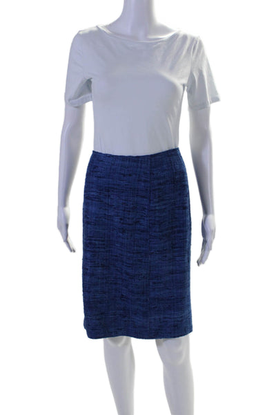 Prada Womens Silk Tweed Button Down Knee Length Skirt Suit Blue Size EUR 46