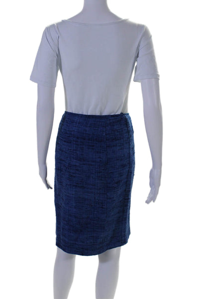 Prada Womens Silk Tweed Button Down Knee Length Skirt Suit Blue Size EUR 46