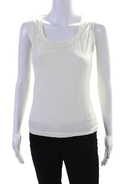 St. John Caviar Womens Sleeveless Scoop Neck Basic Top White Size Small