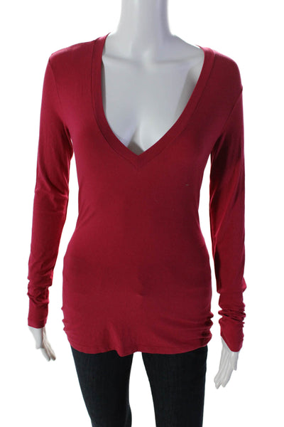 Emanuel Ungaro Womens V-neck Fitted Long Sleeve Basic Casual Top Red Size S