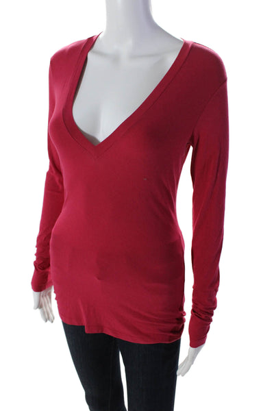 Emanuel Ungaro Womens V-neck Fitted Long Sleeve Basic Casual Top Red Size S