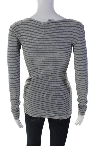 Vince Womens Cotton Gray Striped Scoop Neck Long Sleeve Knit Top Size XS