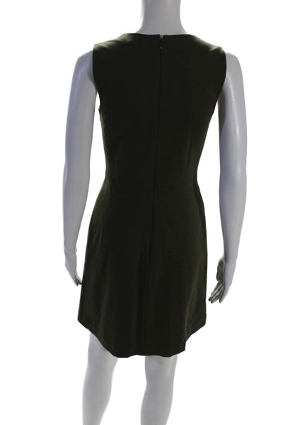 Theory Womens Round Neck Sleeveless Zip Up Knee Length Dress Green Size 0