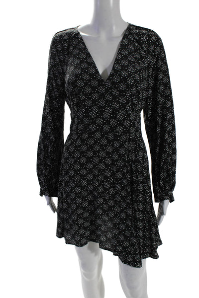 Equipment Femme Womens Silk Long Sleeve Star Print V Neck Dress Black Size 2