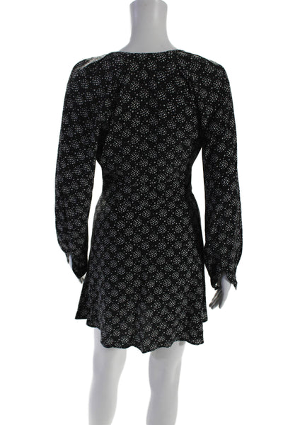 Equipment Femme Womens Silk Long Sleeve Star Print V Neck Dress Black Size 2