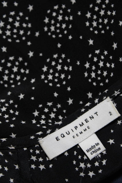 Equipment Femme Womens Silk Long Sleeve Star Print V Neck Dress Black Size 2