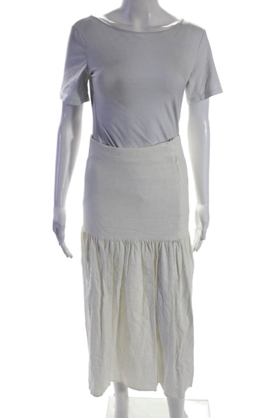 Noelle Pallais Womens Gathered Linen A Line Maxi Skirt White Size M