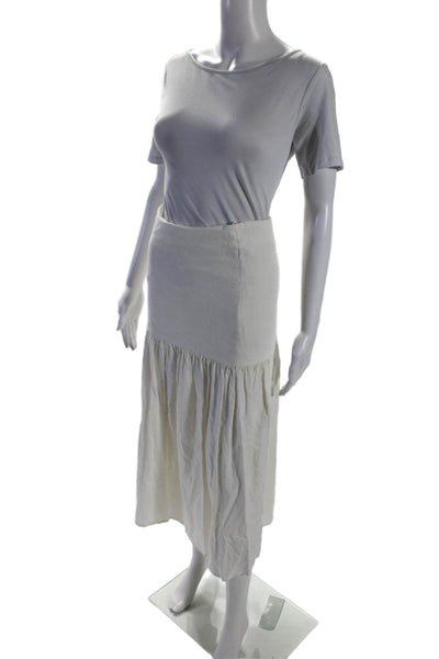 Noelle Pallais Womens Gathered Linen A Line Maxi Skirt White Size M