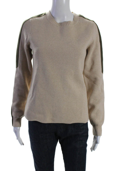 Aether Womens Cotton Long Sleeve Contrast Trim Pullover Sweater Beige Size S