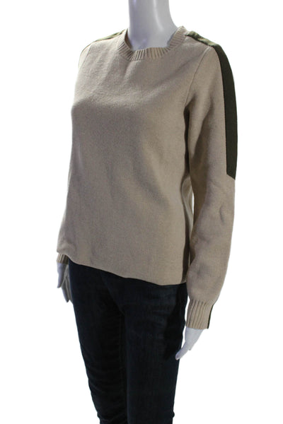 Aether Womens Cotton Long Sleeve Contrast Trim Pullover Sweater Beige Size S