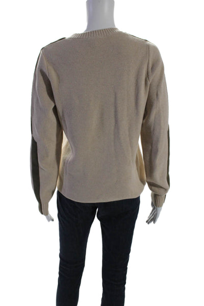 Aether Womens Cotton Long Sleeve Contrast Trim Pullover Sweater Beige Size S