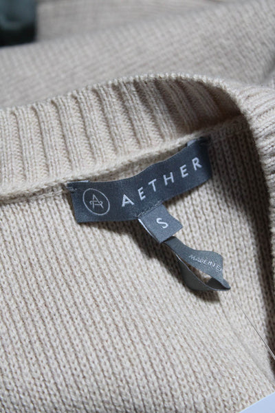 Aether Womens Cotton Long Sleeve Contrast Trim Pullover Sweater Beige Size S